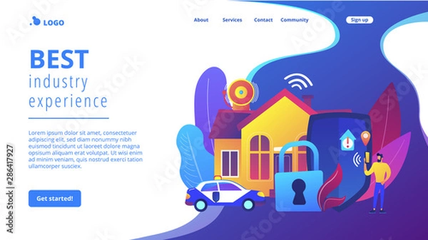 Fototapeta Safety measures, unauthorized access prevention. Security systems design, optimal building security solutions, best industry experience concept. Website homepage landing web page template.