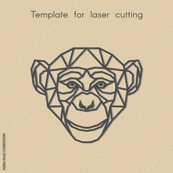 Obraz Szablon zwierzęcia do cięcia laserowego. Streszczenie geometryczne małpy do cięcia. Szablon do panelu dekoracyjnego z drewna, metalu, papieru. Ilustracji wektorowych.