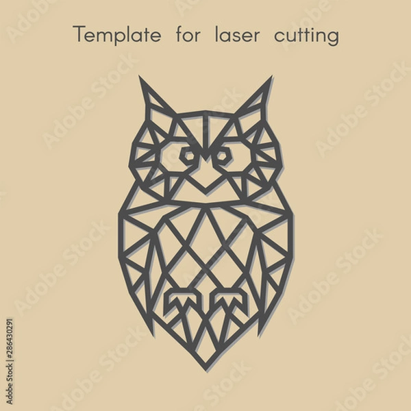 Obraz Szablon zwierzęcia do cięcia laserowego. Streszczenie geometryczna sowa do cięcia. Szablon do panelu dekoracyjnego z drewna, metalu, papieru. Ilustracji wektorowych.