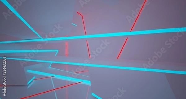 Obraz Abstract architectural white interior of a minimalist house with color gradient neon lighting. 3D illustration and rendering.