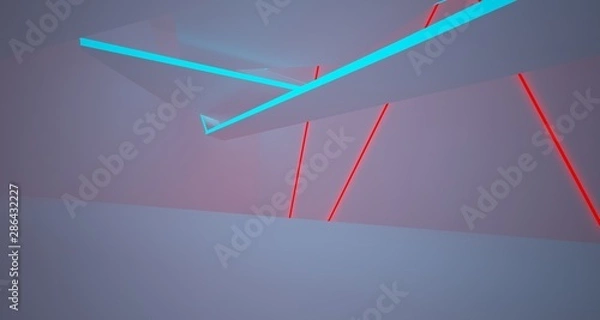 Obraz Abstract architectural white interior of a minimalist house with color gradient neon lighting. 3D illustration and rendering.