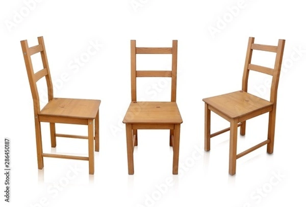 Fototapeta Set of wooden chairs isolated on white background