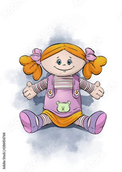 Fototapeta Rag doll toy. Hands open with hair gathered on two sides