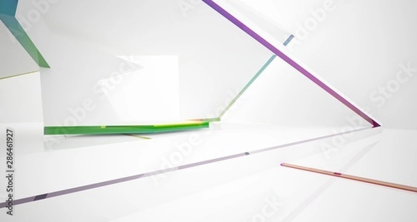 Obraz Abstract white and colored gradient glasses interior multilevel public space with window. 3D illustration and rendering.