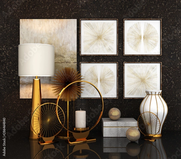 Obraz the decor in the interior (3d rendering)