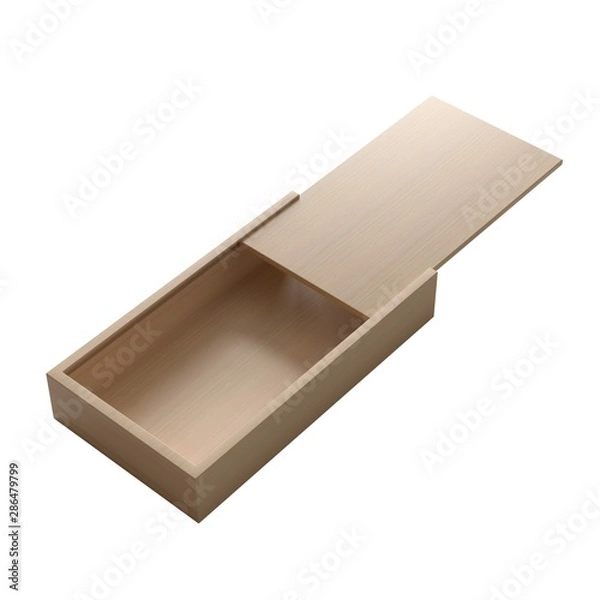 Obraz Opened wooden box mockup. Casket packaging. Vintage container. Giftbox