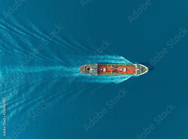 Fototapeta Aerial top view Oil ship tanker carier oil from refinery on the sea.