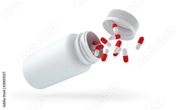 Obraz Droped white bottle with pills