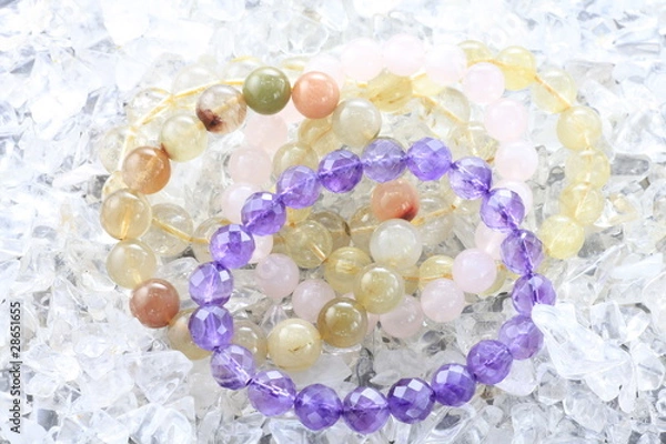 Obraz アメジスト、福禄寿、金針水晶、ローズクォーツのブレスレット