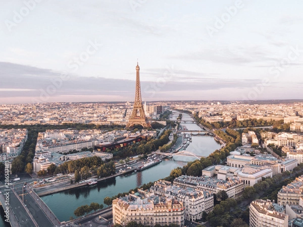 Fototapeta Aerial of the iconic Eiffel Tower in Paris, France