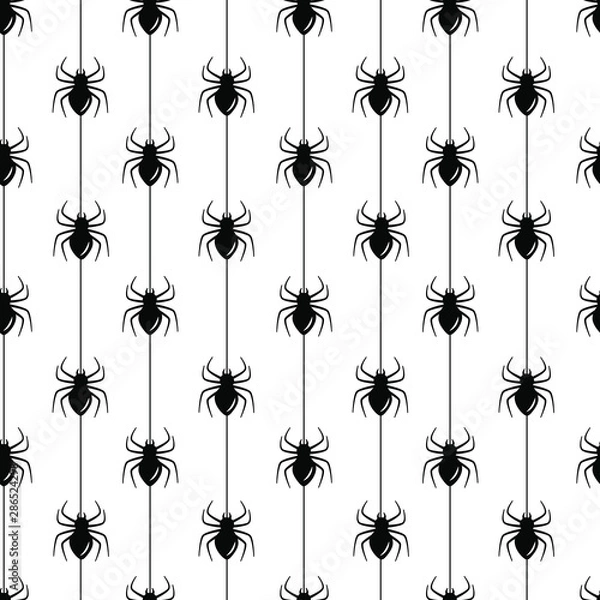 Fototapeta Vector seamless halloween pattern. Black and white icons spiders on stripes. Holiday design for greeting card, gift box, fabric, web design. Isolated on white.