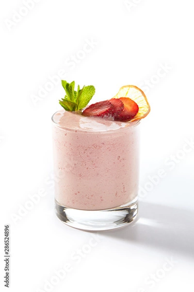 Fototapeta Fresh Homemade Strawberry Yogurt Smoothie Isolated on White
