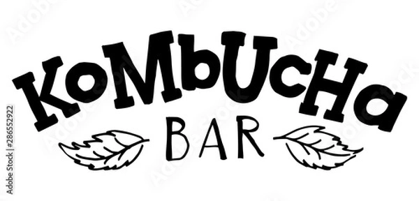 Fototapeta Kombucha bar slab serif vector logotype. Minimalistic black and white hand lettering for menus, logo, packaging, kombucha bars, cafes.