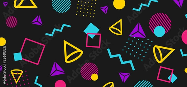 Fototapeta Abstract 80 style background with colorful geometric shapes. Illustration for hipsters Memphis style