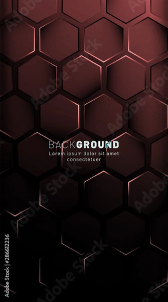 Fototapeta Vertical hexagon background. Gradient color light pattern with dark background technology style. Honeycomb. Vector illustration of light.