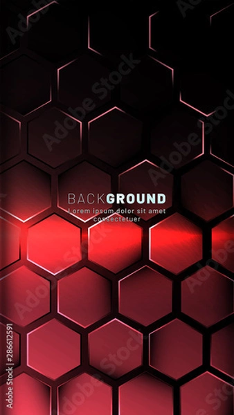 Fototapeta Vertical hexagon background. Gradient color light pattern with dark background technology style. Honeycomb. Vector illustration of light.