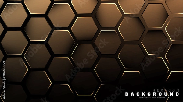 Fototapeta Abstract hexagon gradient colorful light pattern with a dark background technology style. Honeycomb. Vector illustration