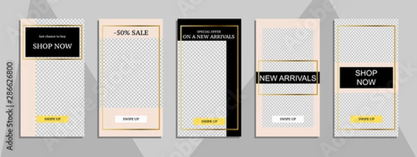 Fototapeta Commercial stories design, eps 10. Editable story cover design for promotion. Geometrical elements, trendy colours.