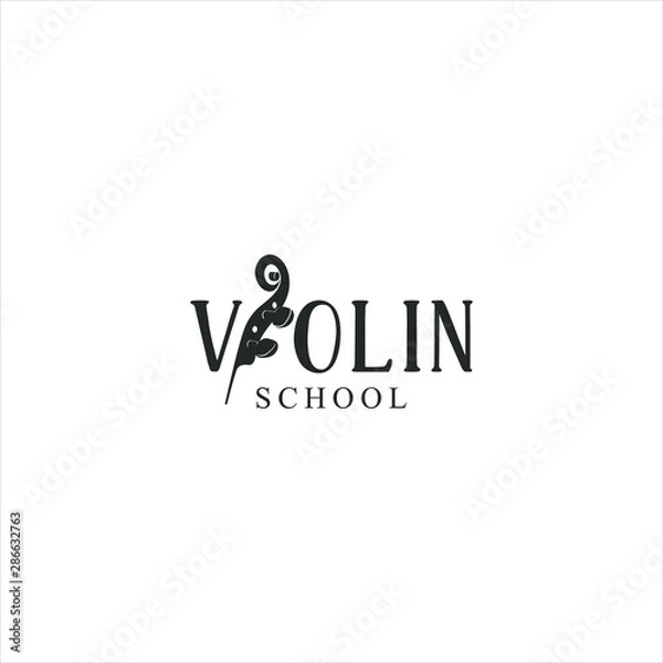 Fototapeta violin logo Fiddle Cello bass Head vector replacing I letter in text in black color. music instrument template