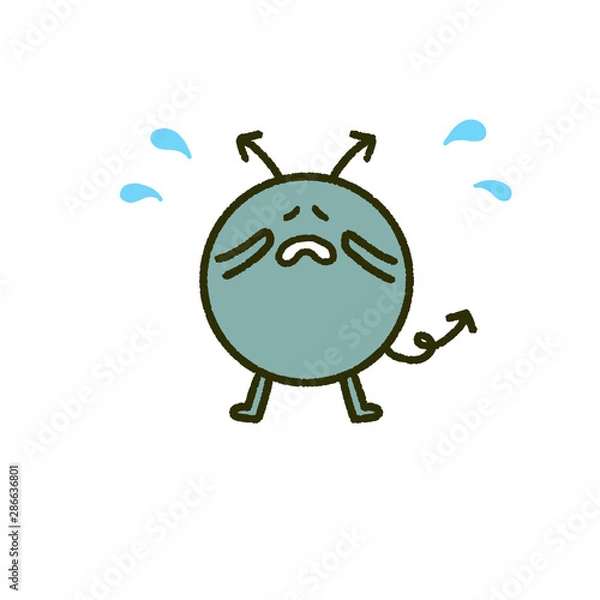 Fototapeta 弱った緑のばい菌　手描き風　イラスト