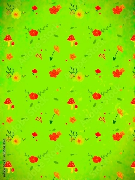 Obraz seamless pattern with flowers with green background