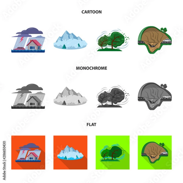 Fototapeta Vector illustration of natural and disaster sign. Set of natural and risk vector icon for stock.