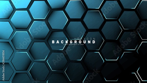 Fototapeta Abstract hexagon blue neon gradient pattern on a dark background technology style. Honeycomb. Vector illustration