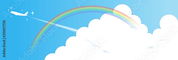 Obraz 夏の青空と入道雲と虹と飛行機（きらきら付き）
