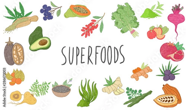 Fototapeta superfoods illustrations set