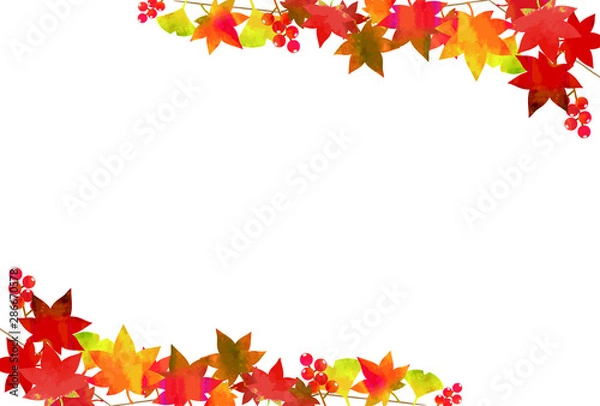 Fototapeta 紅葉　フレーム　白背景