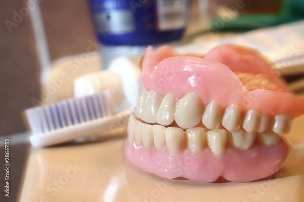 Obraz artificial denture and toothbrush