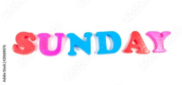 Fototapeta sunday written with fridge magnets on white background
