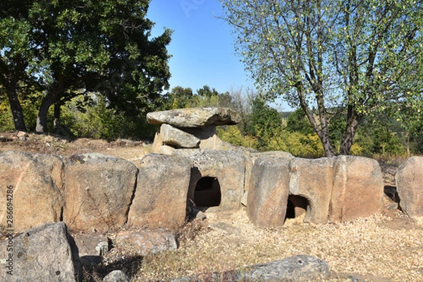 Fototapeta Thracian dolmens located near Hlyabovo village, Sakar mountain, Bulgaria, Eastern Europe; mysterious megalithic structure; necropolis; ancient sanctuary; sacred place