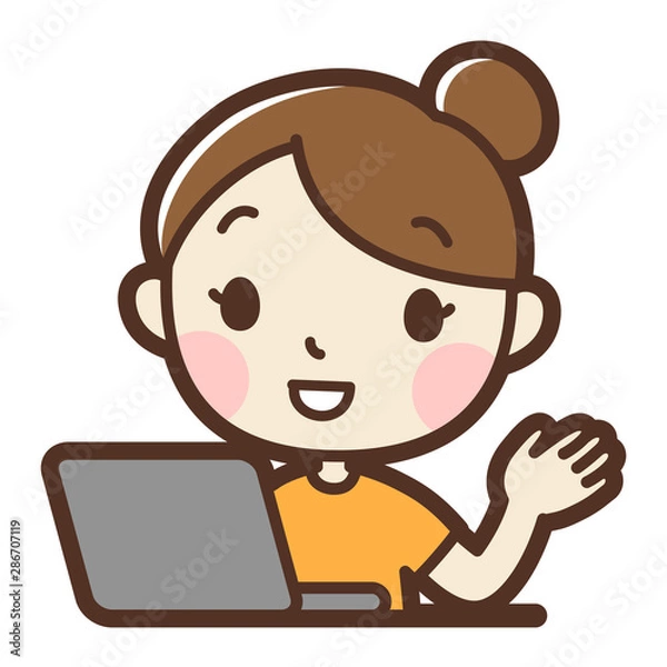 Fototapeta パソコンを使っている女性　案内