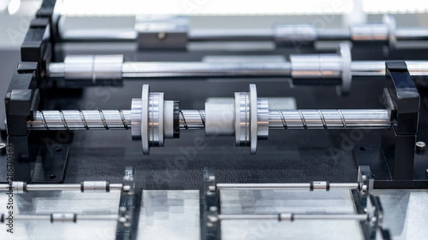 Fototapeta High precision machine parts manufacturing by high precision cutting machinery in the factory