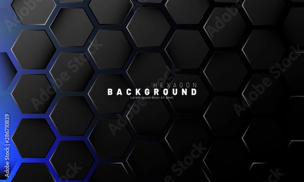 Fototapeta Abstract black hexagon pattern on blue neon background technology style. Honeycomb. Vector illustration