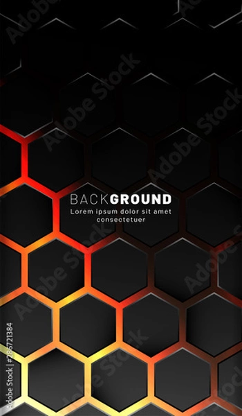 Fototapeta Vertical hexagon background. Gradient color light pattern with dark background technology style. Honeycomb. Vector illustration of light.