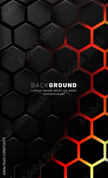 Fototapeta Vertical hexagon background. Gradient color light pattern with dark background technology style. Honeycomb. Vector illustration of light.