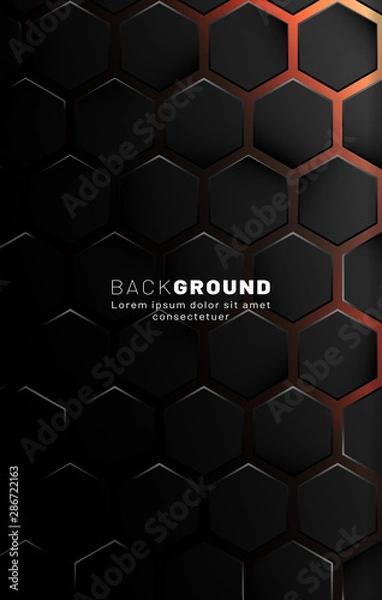Fototapeta Vertical hexagon background. Gradient color light pattern with dark background technology style. Honeycomb. Vector illustration of light.