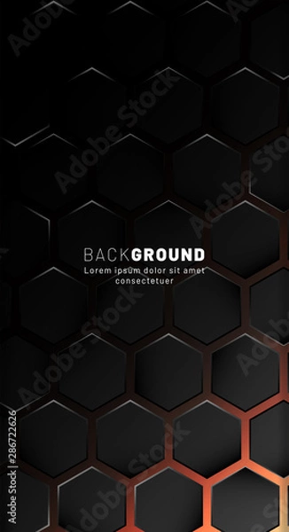 Fototapeta Vertical hexagon background. Gradient color light pattern with dark background technology style. Honeycomb. Vector illustration of light.