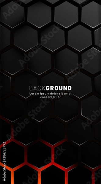 Fototapeta Vertical hexagon background. Gradient color light pattern with dark background technology style. Honeycomb. Vector illustration of light.