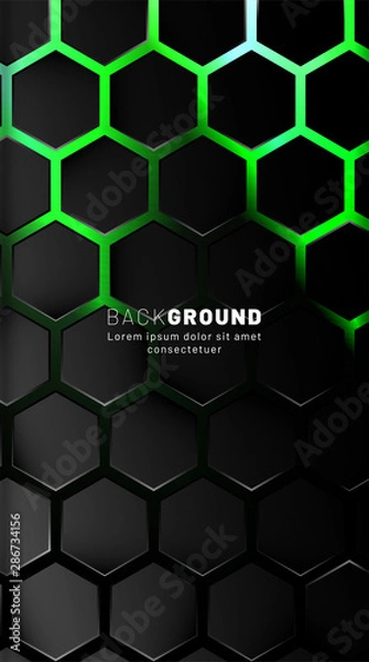 Fototapeta Vertical hexagon background. Gradient color light pattern with dark background technology style. Honeycomb. Vector illustration of light.