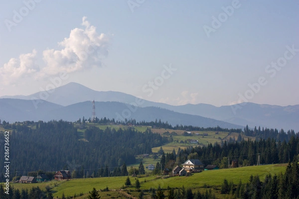 Fototapeta The majestic view of the beautiful mountains. Relaxing travel background. Tourist routes. Carpathians. Ukraine. Europe.