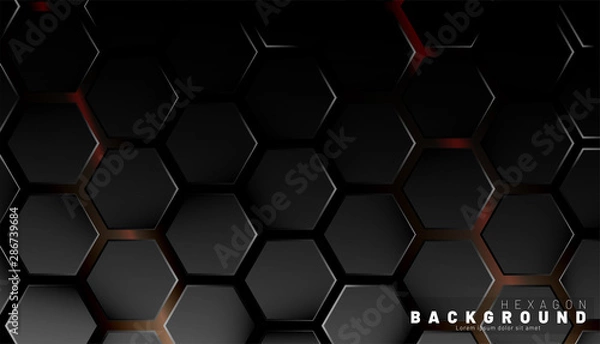 Fototapeta Abstract black hexagon pattern on a technology style of neon gradient background. Honeycomb. Vector illustration