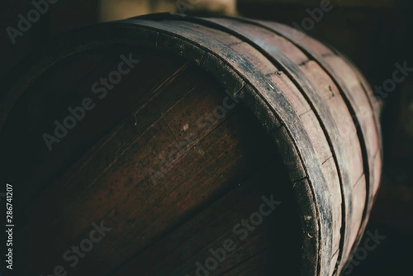 Fototapeta Old barrel background, cask close up