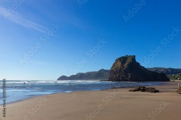 Fototapeta view of sunny Piha beach, New Zealand