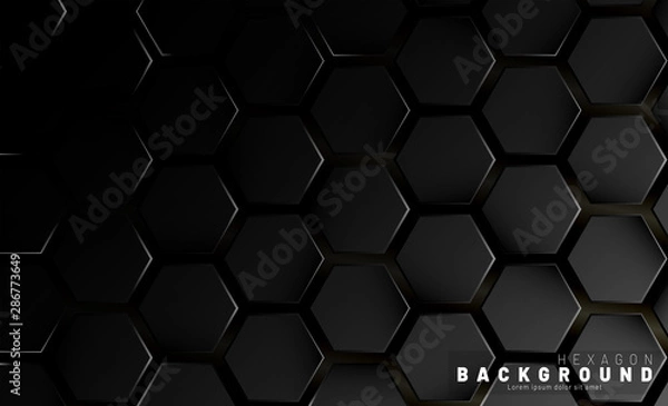Fototapeta Abstract black hexagon pattern on a technology style of neon gradient background. Honeycomb. Vector illustration