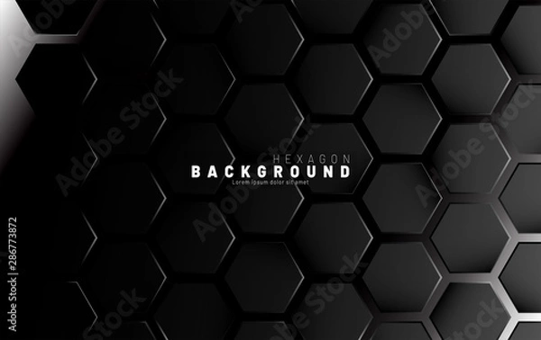 Fototapeta Abstract black hexagon pattern on a technology style of neon gradient background. Honeycomb. Vector illustration
