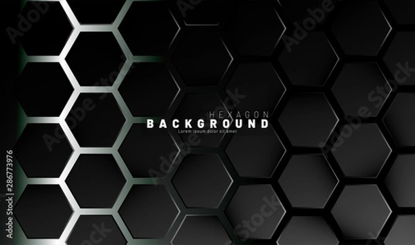 Fototapeta Abstract black hexagon pattern on a technology style of neon gradient background. Honeycomb. Vector illustration