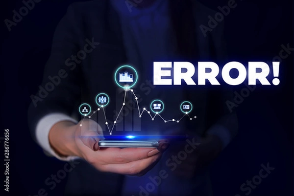 Obraz Handwriting text Error. Conceptual photo state or condition of being wrong in conduct judgement or program Woman wear formal work suit presenting presentation using smart device